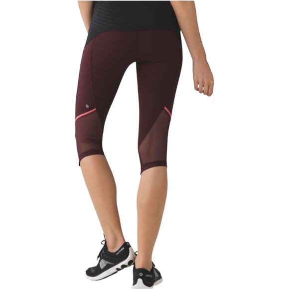 Lululemon Kris Cross Crop (Full-On Luxtreme) Bordeaux Drama / Black EUC Size 6 - Picture 4 of 11